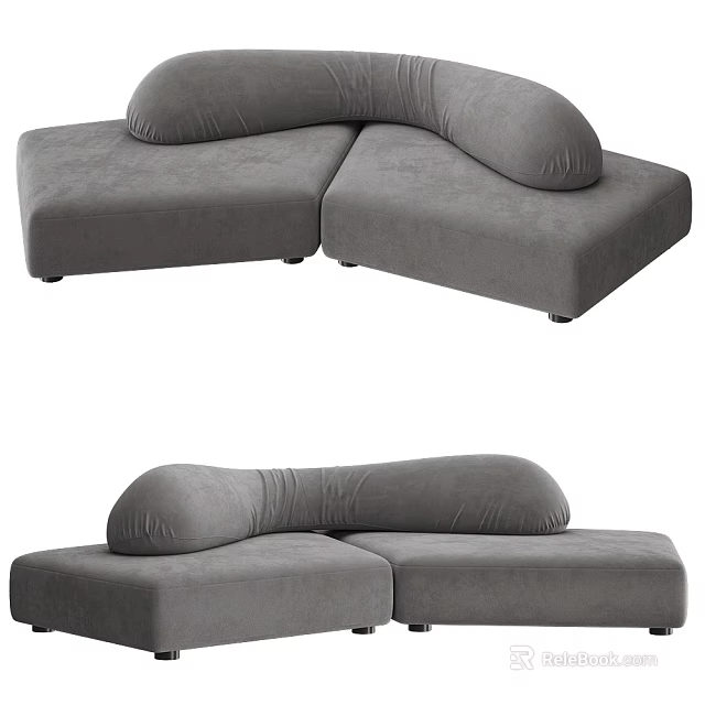 Comfortable Modern Gray Sectional Sofa With Modular Design And Curved Cushions 3d model