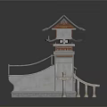 Traditional Architectural Model With Symmetric Pagoda Towers Overhanging Eaves And Bridge Structures