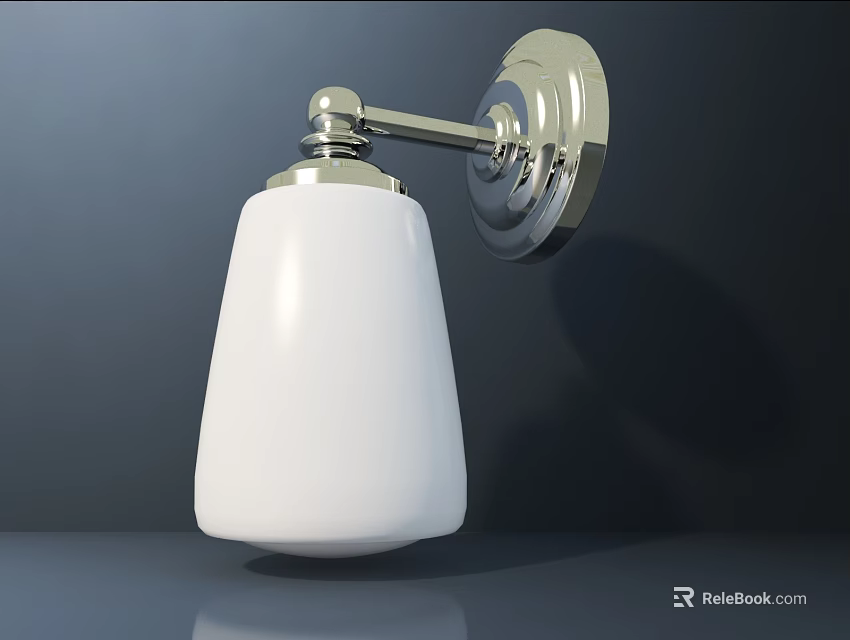 Modern Wall Light With White Shade And Chrome Finish Mounted On Wall 3d model 