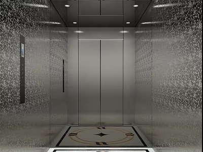 Modern Elevator Interior Design With Stainless Steel Walls Decorative Floor And Ceiling Lights 3d model