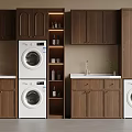 Functional Wooden Balcony Cabinets With Laundry Area Washing Machines And Storage