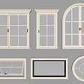 White Frame Casement Windows In Various Designs With Glass Panes And Different Shapes