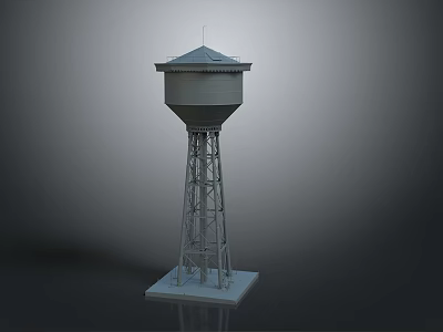 Tall Metal Frame Water Tower With Cylindrical Tank And Pyramidal Roof 3d model