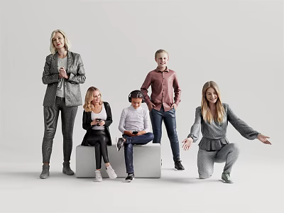 Group Of People Posing In Studio With White Background 3d model