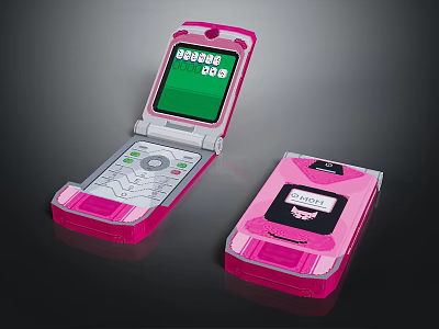 Barbie Pink Flip Phones Open With Green Screen And Numeric Keypad Closed With Logo Design 3d model