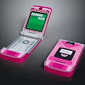 Barbie Pink Flip Phones Open With Green Screen And Numeric Keypad Closed With Logo Design