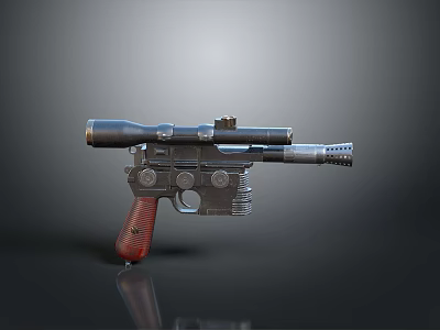 Vintage Style Toy Pistol With Red Grip Scope And Metal Parts On Gray Gradient Background 3d model