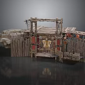 Tribal Rustic Wooden Structure With Rock Base Thatched Roof Red Doors And Fence