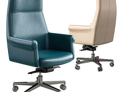 Modern Office Chair With Teal And Beige Leather High Back And Metal Base Wheels 3d model