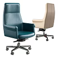 Modern Office Chair With Teal And Beige Leather High Back And Metal Base Wheels