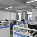 Modern Public Office Area Interior With Cubicles Desks Computers Windows And Bright Lighting 3d model