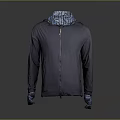 Gray Hooded Jacket With Blue Patterned Lining And Zipper For Casual Daily Wear