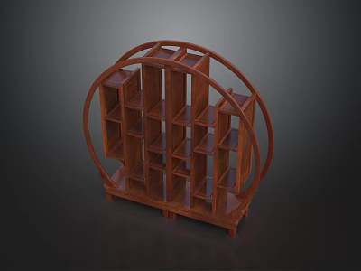 Stylish Modern Wooden Storage Shelf With Circular Frame And Multiple Compartments 3d model