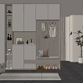 Modern Shoe Cabinet Interior Design With Storage Bench Clothing Rack And Potted Plant