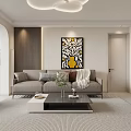 Modern Living and Dining Room Interior With Grey Sofa Coffee Table Artwork And Pendant Light