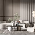 Quiet Sofa Tea Table Combination Double Sofa Single Sofa Floor Lamp 3d model