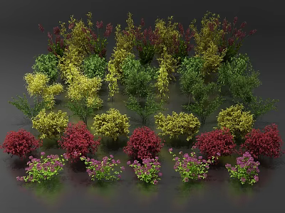 Colorful Assorted Shrubs Featuring Red Yellow Green and Purple Varieties 3d model