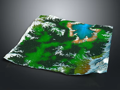 Garden Landscape Design With Green Vegetation Blue Lake And Mountain Terrain 3d model