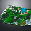 Garden Landscape Design With Green Vegetation Blue Lake And Mountain Terrain