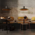 Modern Industrial Café Interior With Green Plants And Wooden Furniture