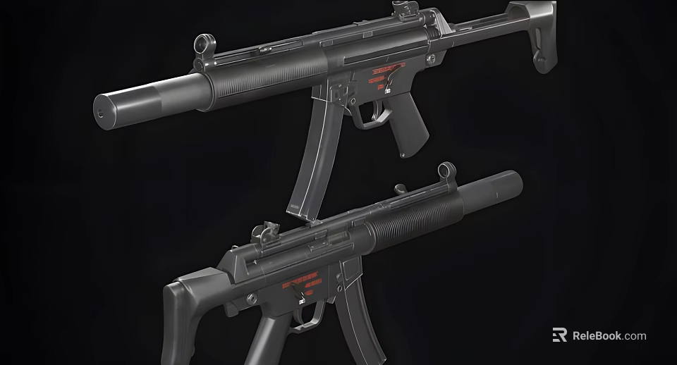Two Black Submachine Guns With Detailed Barrel Stock And Magazine Design 3d model 