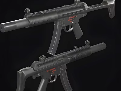Two Black Submachine Guns With Detailed Barrel Stock And Magazine Design 3d model