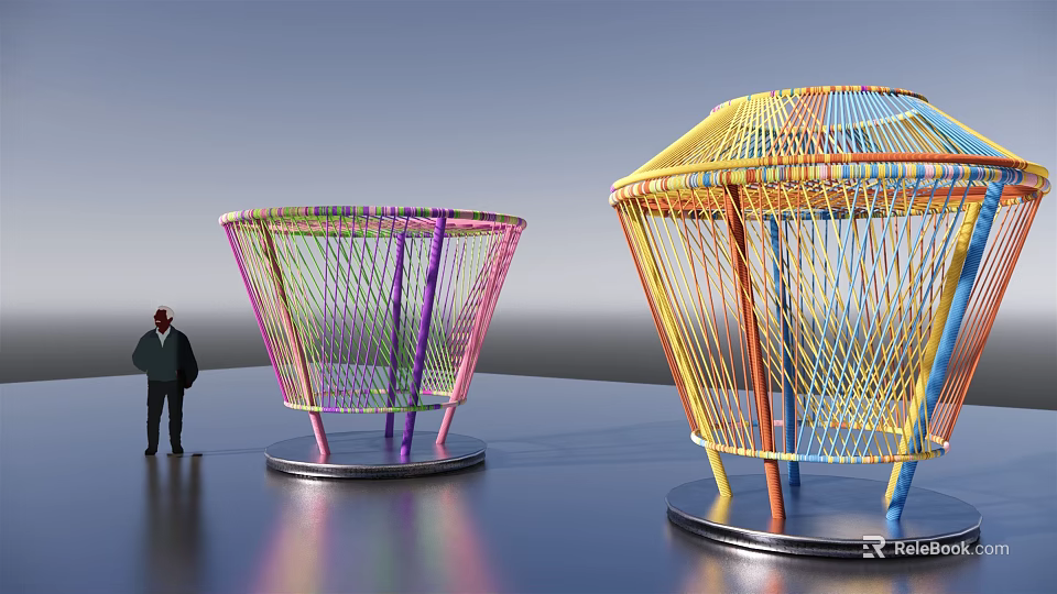 Colorful Woven Playground Equipment with Vibrant Conical Structure Metal Base for Outdoor Play Area 3d model 