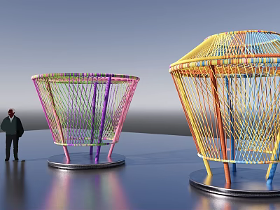 Colorful Woven Playground Equipment with Vibrant Conical Structure Metal Base for Outdoor Play Area 3d model
