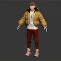 Stylish 3D Character With Golden Puffer Jacket White Inner Shirt Red Pants And Beige Shoes