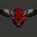 Red Ladybug with Black Spots Displaying Open Wings in Flight Pose 3d model