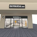 Modern GUYS&SOUL Clothing Store With Glass Doors Window Display And Clothing Racks