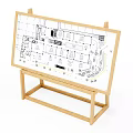 Display Shelf Architectural Drawing with Design Layout on Wooden Stand