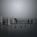 Classic Iron Fence With Stone Pillars And Street Lamps In Outdoor Landscape