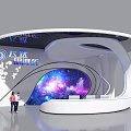 Modern Tech Company Reception Desk With Starry Background And Curved Design 3d model