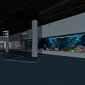Modern Cultural Center Interior With Large Aquariums And Interactive Lighting Displays