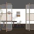 Modern Room Divider With Woven Panels In Minimalist Interior With Plants And Furniture