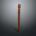 Ancient Vertical Wooden Carving With Totem Like Figure And Detailed Texture