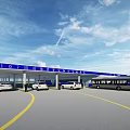 107 National Highway Service Area With Blue Roof Parking Lot Cars Bus And People