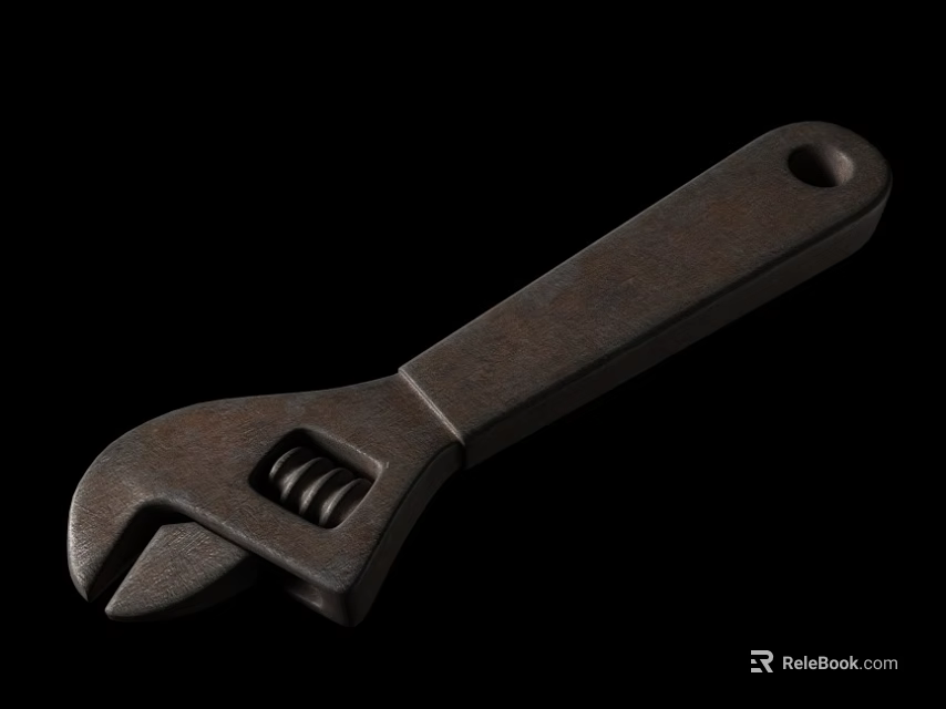 Vintage Metal Adjustable Wrench Tool With Handle Hole Isolated On Black Background 3d model 