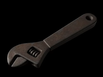 Vintage Metal Adjustable Wrench Tool With Handle Hole Isolated On Black Background 3d model