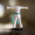 Traditional White Chinese Style Robe with Green Sash and Loose Pants Design
