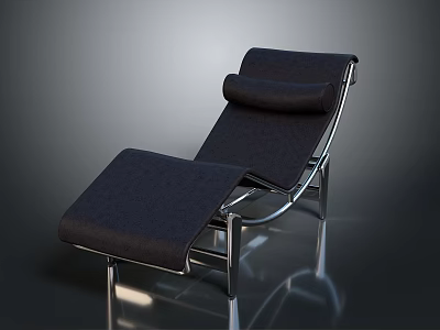Modern Chaise Lounge With Dark Fabric Upholstery Adjustable Footrest And Metal Frame 3d model