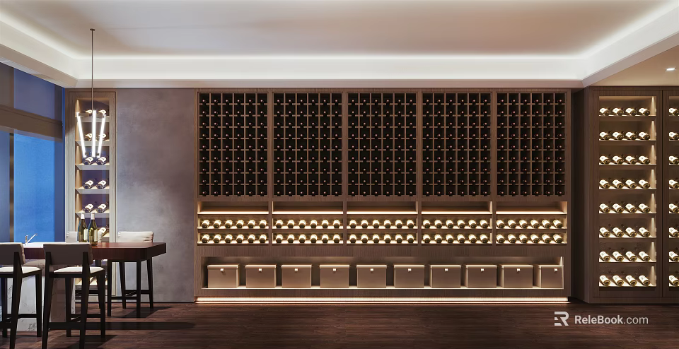 Modern Liquor Store Interior With Illuminated Wine Racks And Bottle Displays 3d model 