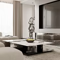 Modern Living And Dining Area With White Sofa Coffee Tables Rug Artwork And Plant