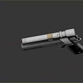 Silver Pistol Weapon with Red Laser Sight Cylindrical Attachment and Black Grip