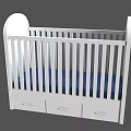 White Kids Bed With Railing Blue Mattress And Three Drawers