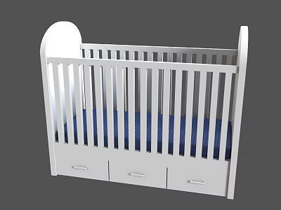 White Kids Bed With Railing Blue Mattress And Three Drawers 3d model
