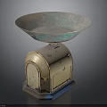 Vintage Kitchen Scale With Copper Colored Bowl And Worn Beige Blue Base