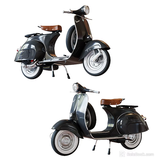 Vintage Black Scooter With Brown Leather Seat And Classic Body Design 3d model 