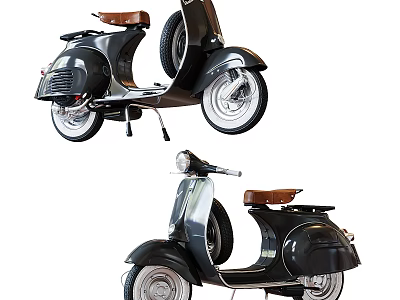 Vintage Black Scooter With Brown Leather Seat And Classic Body Design 3d model